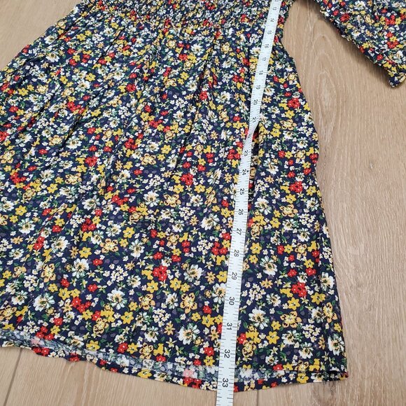 NWT AUW Womens Dress Size M Floral Blue Smocked Puff Sleeve Cottage Ballet Mini - Picture 8 of 14